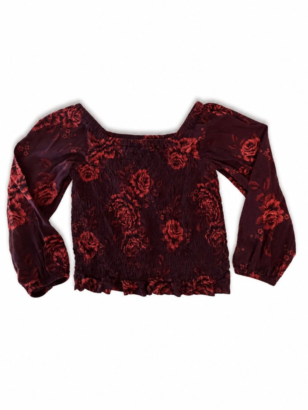 Old Navy Girls Burgundy Floral Smocked Top L 10–12